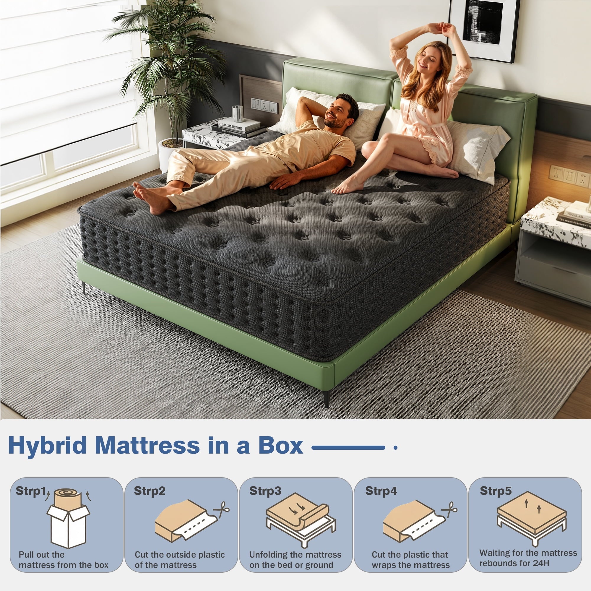 Tryagat 14” Twin Hybrid Mattress in a Box, Medium Firm Twin Size Mattresses, Cooling Gel Memory Foam Mattress with Individually Wrapped Pocket Coils, Pressure Relief