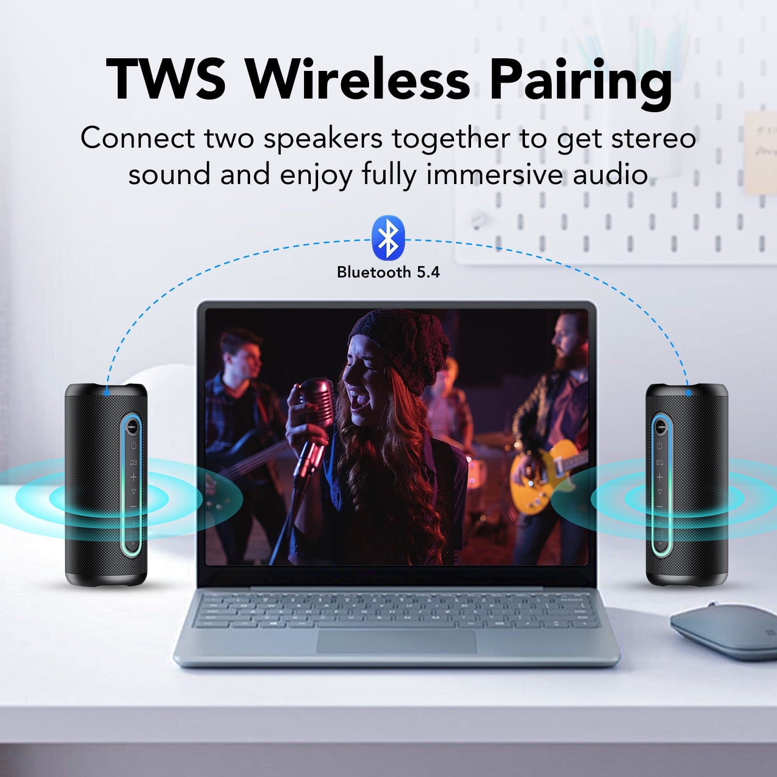 Portable Bluetooth Speaker IPX7 Waterproof Wireless Speaker with 30W Powerful Speaker 24Hrs Playtime Colorful Flashing Lights TWS Wireless Pairing for Outdoor/Party/Beach/Travel/Gifts