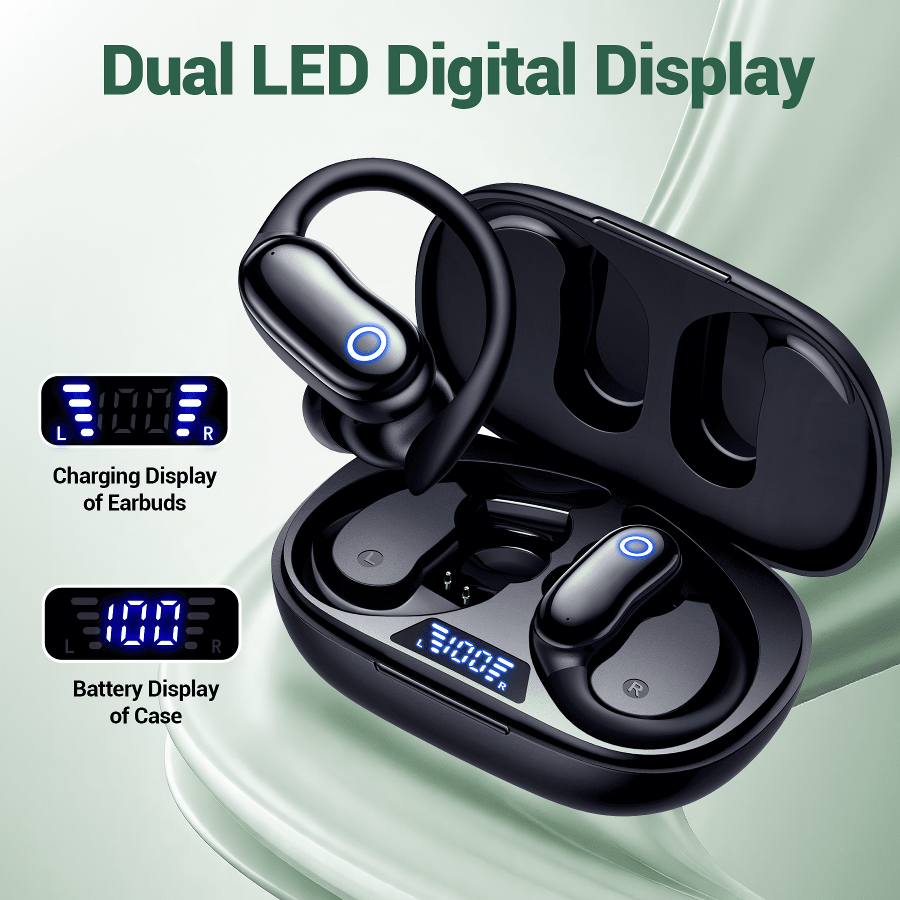 VEAT00L Active Noise Cancelling Wireless Ear Buds, 96Hrs Bluetooth Headphones IP7 Waterproof for Sport, Running Wireless Earphones with ENC, Deep Bass Over Ear bud with Earhooks for /Workout/Gym