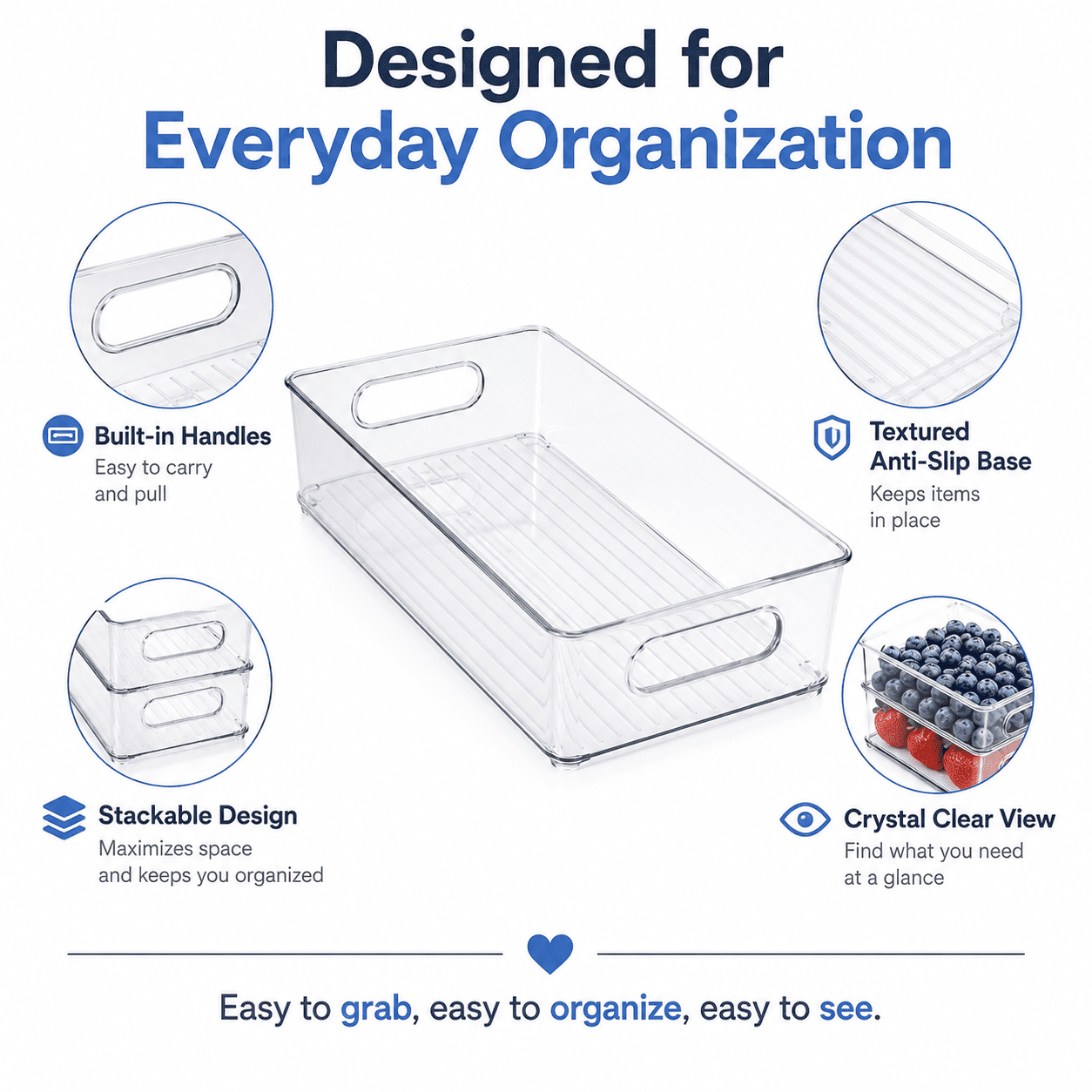 ZHOHO TANT Refrigerator Organizer Bins, 3 Sizes Stackable Clear Pantry with Handles for Fridge, Freezer, Shelves, Drawer, Snack Organizer Home & Kitchen,Boxes,Containers Plastic Baskets